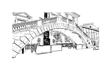 Building view with landmark of Leicester is the 
city in England. Hand drawn sketch illustration in vector.