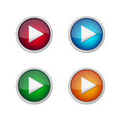 Set of 3D music player play buttons isolated on white background