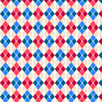 Seamless lozenge pattern of red, blue and beige lozenges.Texture for typography
