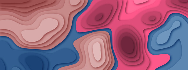 Vector 3D abstract background with paper cut shape. Colorful carving art. 3d papercut geometric shape topography map release. 