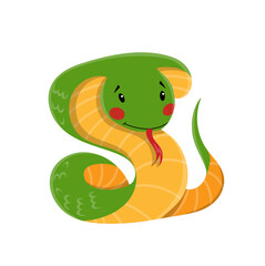 Vector cute green cobra snake with red tongue