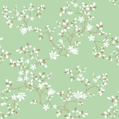 seamless pattern of flowers, branches and leaves