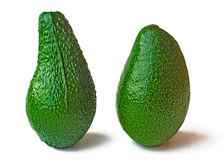 Close up of avocados isolated on white background