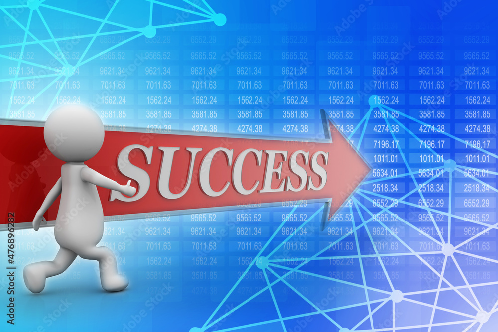 Poster 3d rendering business man with text arrow success
