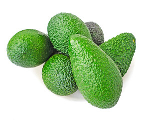 Close up of avocados isolated on white background