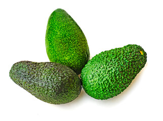 Close up of avocados isolated on white background