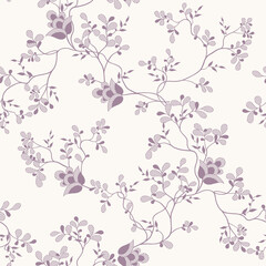 seamless pattern of flowers, branches and leaves