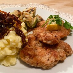 Bio Schnitzel Rosenkohl kartoffelbrei 