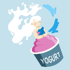 Cute illustration for children. Yoghurt advertisement