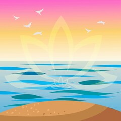Fototapeta na wymiar vector illustration of sea and beach, tranquility, yoga