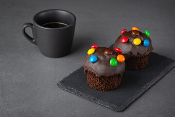 Chocolate muffins and coffee for breakfast