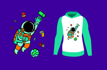 Space debris. Аstronaut vector drawing. Ecology poster.