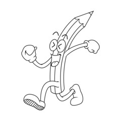 Coloring illustration of happy walking pencil