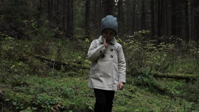 A little girl alone in a forest 