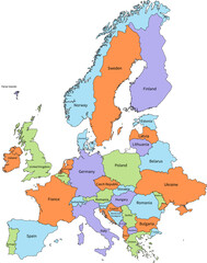 Europe map vector. Europe countries vector - obrazy, fototapety, plakaty