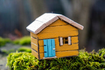 colored wooden model house in the forest