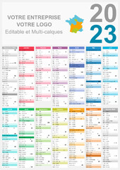 Calendrier 2023 Format A3 - pour entreprise avec logo sur 14 mois - multicaque - modifiable