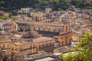 Wonderful View of Modica City Centre with the San Pietro Cathedral, Ragusa, Sicily, Italy, Europe,...