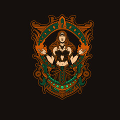 Goddess Temple Illustration For Tshirt Merchandise Design 