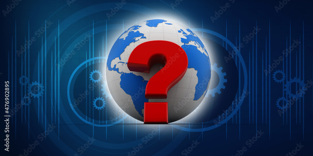 Aufkleber 3d rendering questionmark and globe