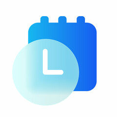 Vector modern trend icon in the style of glassmorphism with gradient, blur and transparency. calendar with clock symbol and icon