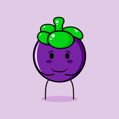 cute mangosteen character with smile and happy expression, both hands on stomach. green and purple. suitable for emoticon, logo, mascot and icon