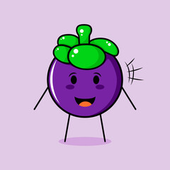 cute mangosteen character with smile and happy expression. mouth open. green and purple. suitable for emoticon, logo, mascot and icon