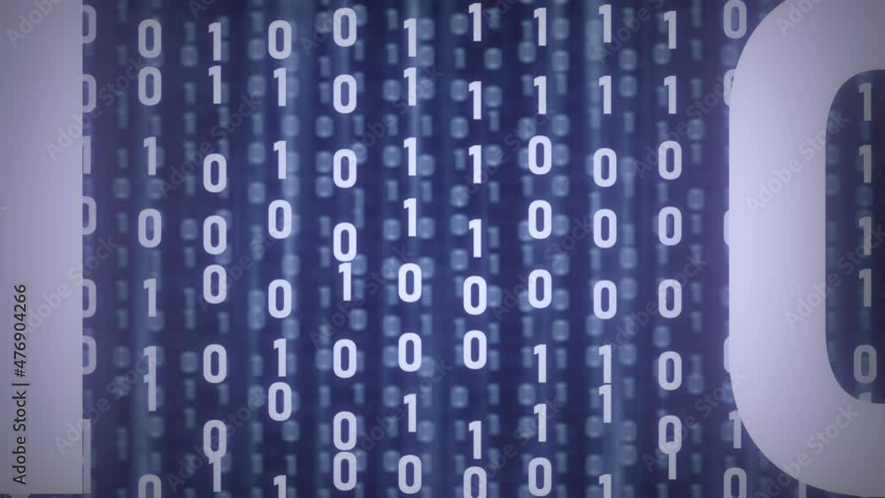 Aufkleber pov flights along many binary symbols. digital technology concept, loopable 3d animation