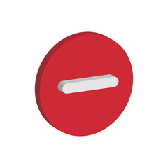 white minus sign in red round 3d isometric vector icon