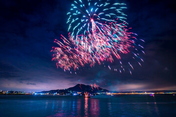 
Beautiful fireworks on the banks of Tamsui River in Taipei, Taiwan