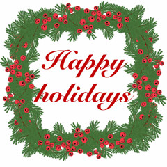 fir branch,christmas tree branch,evergreen tree,red berries,christmas wreath,christmas fir branches with red berries,garlands sparkling,flashing,glowing,green,red,yellow,blue,gray,beige background,blu