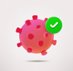 Coronavirus icon with checkmark. 3d vector icon