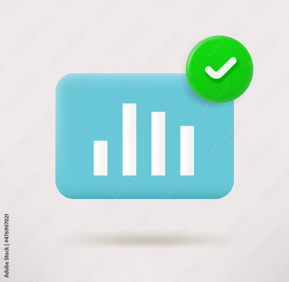Poster rating icon with checkmark. 3d vector icon
