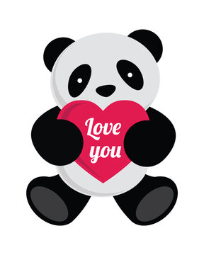 Panda holding heart. Vector illustration.