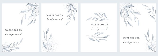 Set of vector universal backgrounds with watercolor leaves and copy space for text	