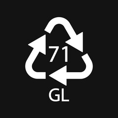 Green Glass recycling code 71 GL. Vector illustration