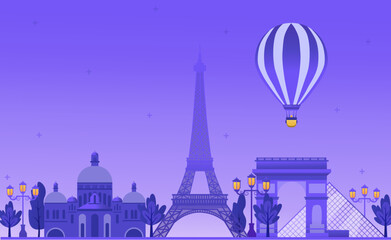 Fototapeta na wymiar city eiffel tower, night in Paris, vector illustration 