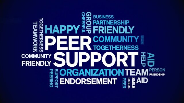 Peer Support animated tag word cloud;text design animation kinetic typography seamless loop.