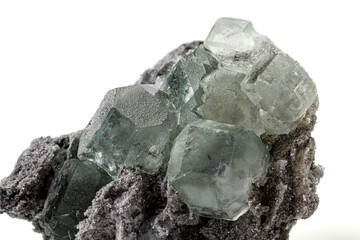 Macro stone Fluorite mineral on white background