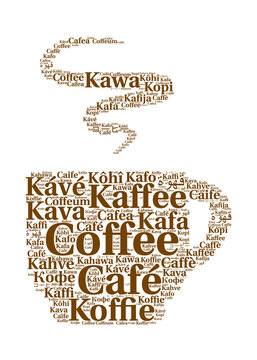 Coffee in different languages word cloud 