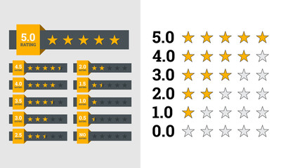 Stars Rating Banners. Feedback or  Rank, level of satisfaction rating. Five stars customer product rating review. 5-star rating icon. Vector illustration