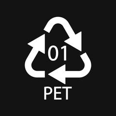 PET 01 recycling code symbol. Plastic recycling vector polyethylene sign.