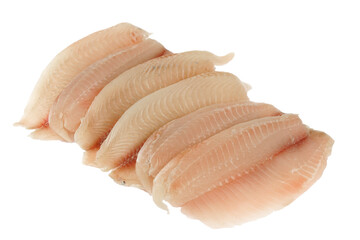 fresh raw tilapia fish fillet isolated on white background