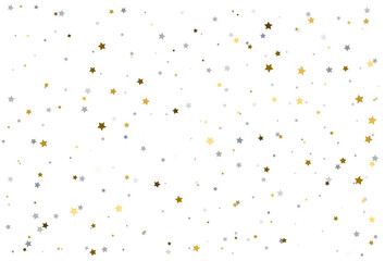 Christmas drawing with gold and silver stars. Silver and gold star Celebration Confetti.