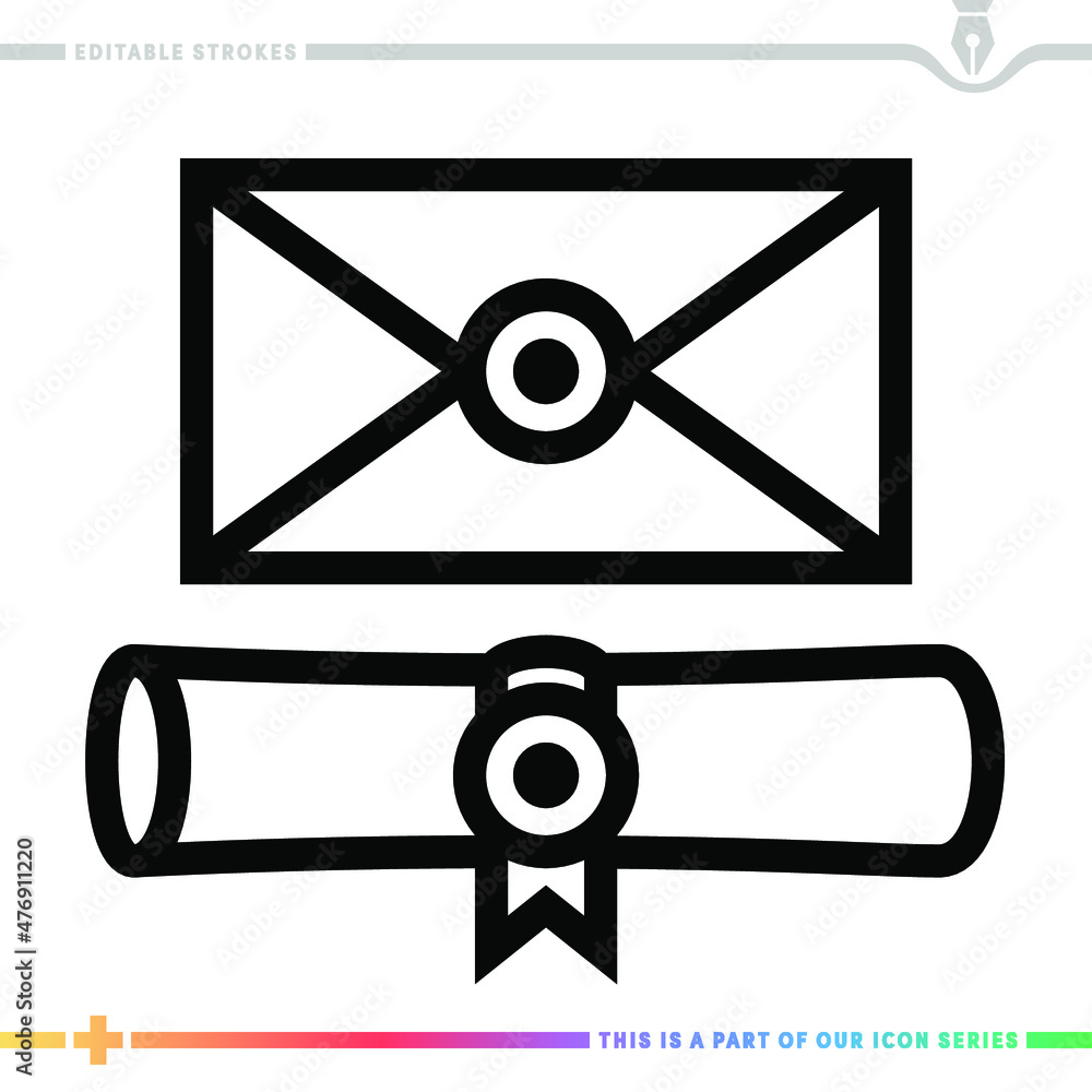 Poster line icon for public notary illustrations with editable strokes. this vector graphic has customizabl