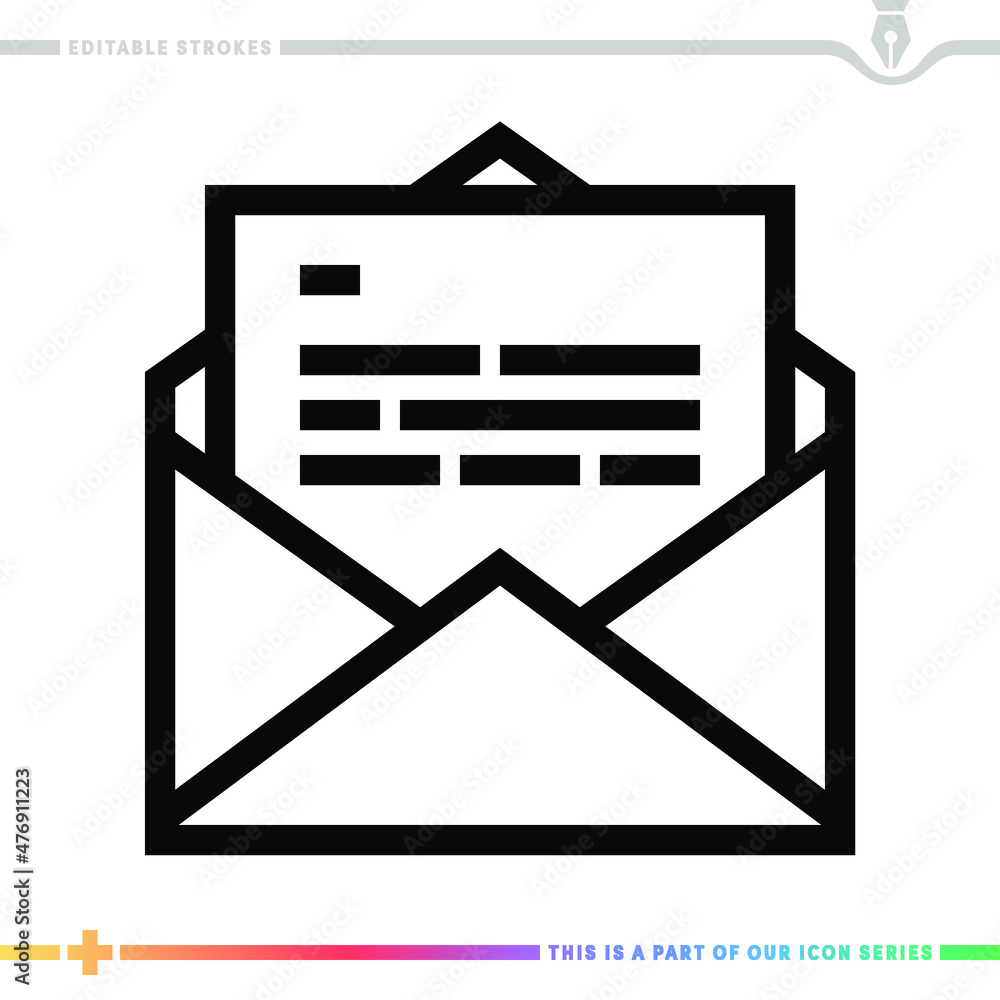 Poster line icon for mail correspondent illustrations with editable strokes. this vector graphic has custom
