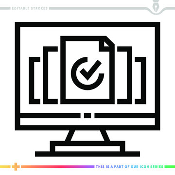 Line icon for document processing illustrations with editable strokes. This vector graphic has customizable stroke width.