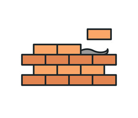 Putting Concrete for Brick Wall Laying. editable vector.
