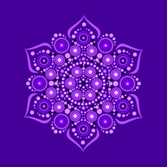 Vector illustration of purple mandala, pounced ornament, dot painting