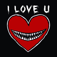 red love with the words i love u hand drawn illustrations for the design of clothes jackets posters